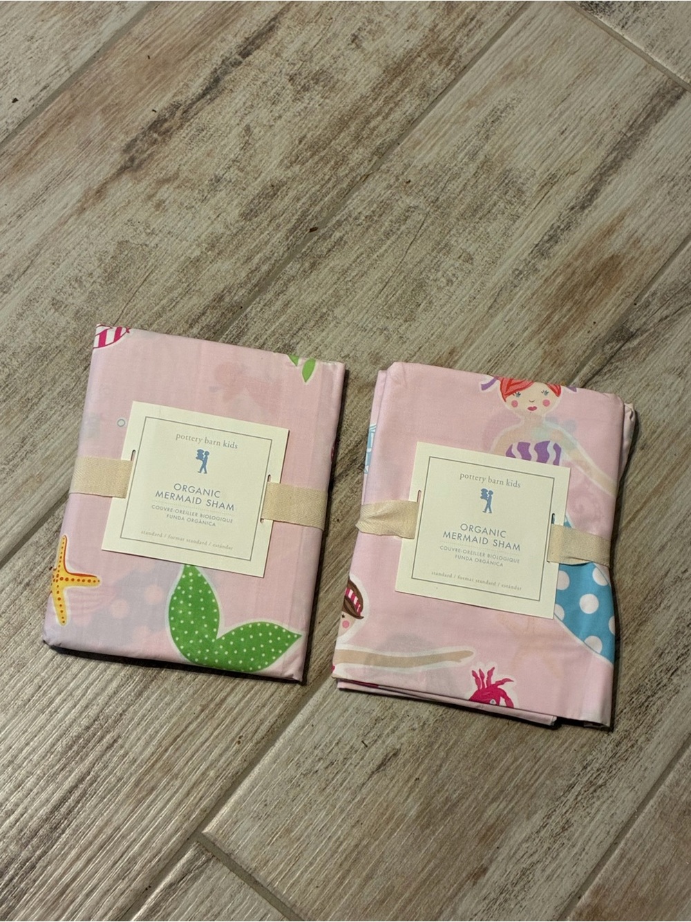 NEW Pottery Barn Kids Organic Mermaid Standard Shams With Pink, Multi, Ocean